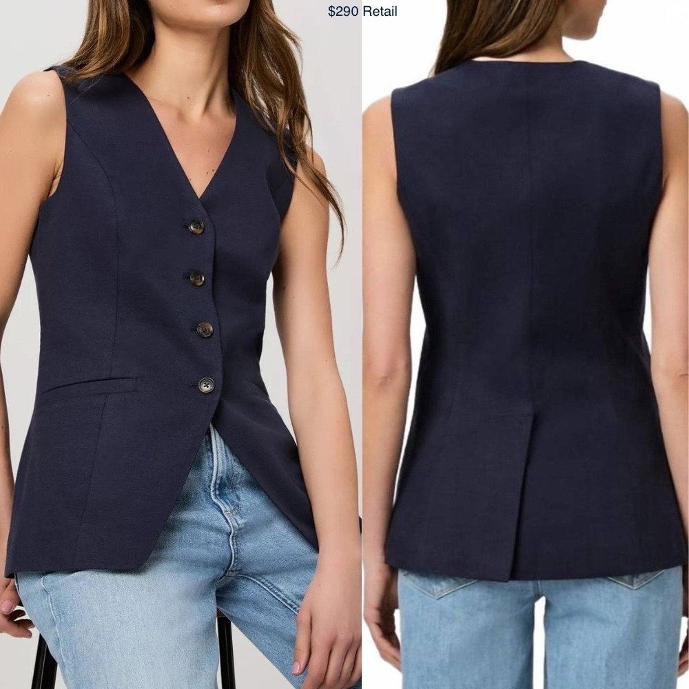 PAIGE Campanelli Vest Size 10 Dark Ink Blue V-Neck Minimal Preppy Quiet Luxury